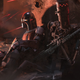 The Mandalorian and IG-11 hiding from enemy fire.
